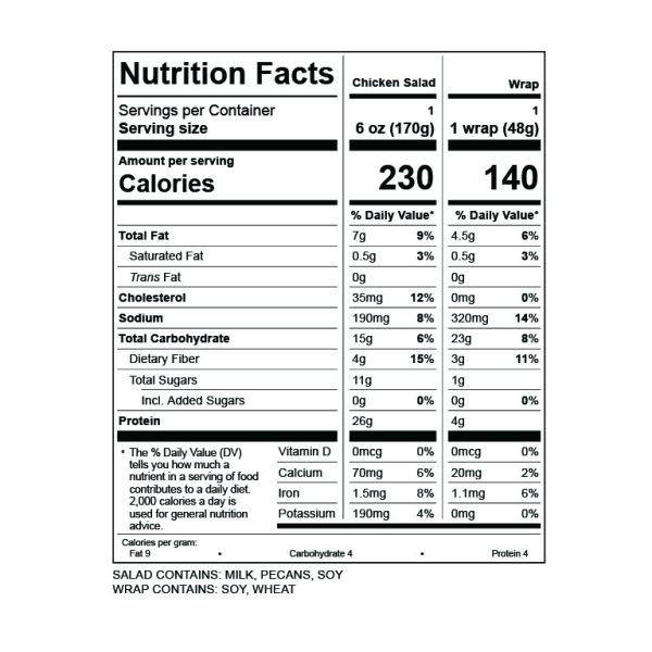 Curry Chicken Salad Whole Wheat Wrap Nutrition Facts
