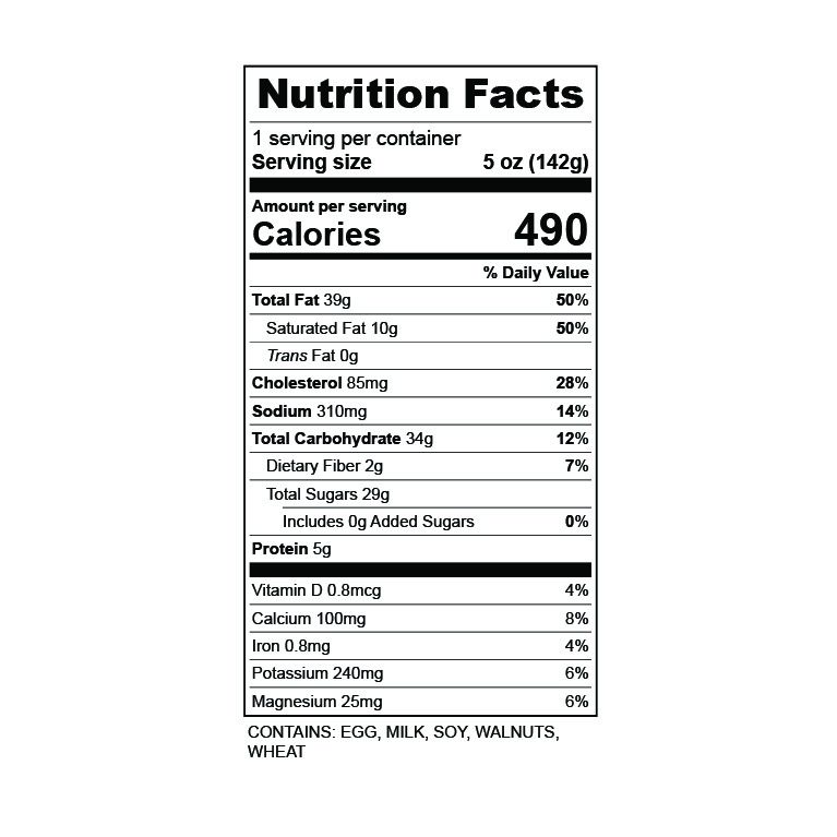 Carrot Cake nutrition label