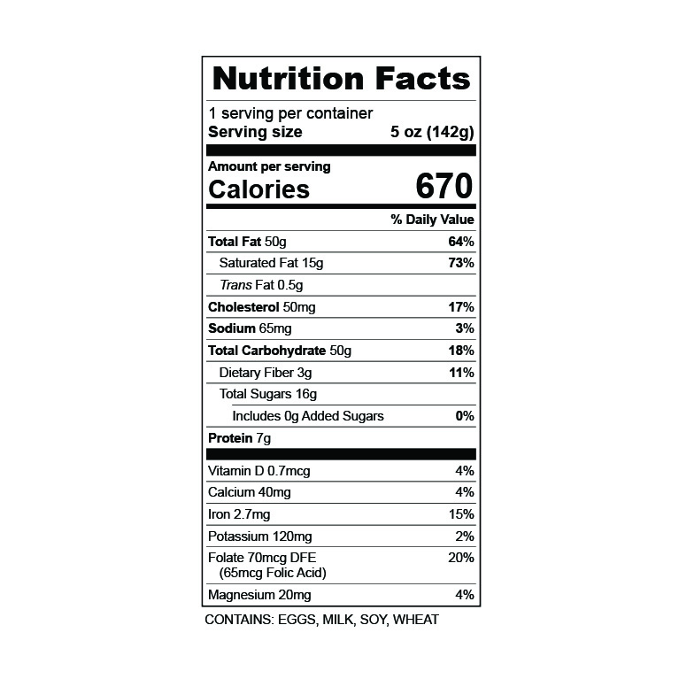 Chocolate Layer Cake nutrition label