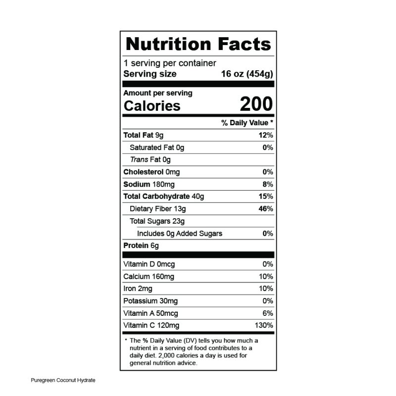 Pure Green Coconut Hydrate nutrition label