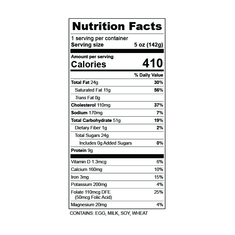 Tres Leches Cake nutrition label