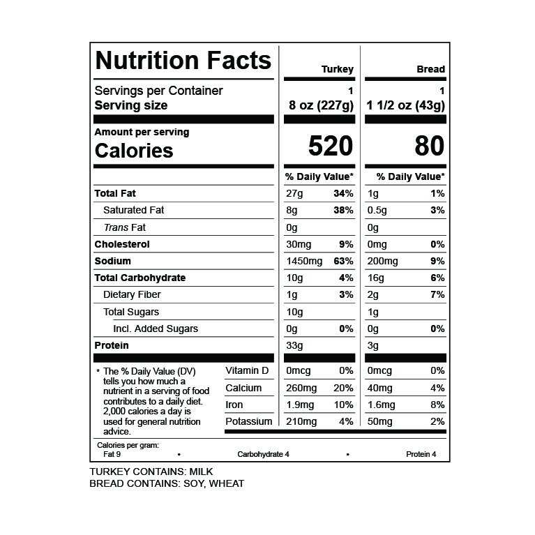 Turkey Pastrami Marble Rye nutrition facts