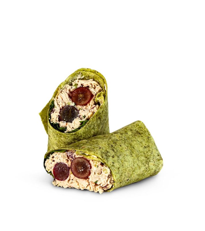 low-fat chicken salad in green wrap